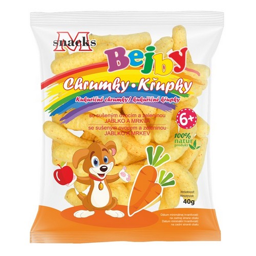 Bejby Kukuričné chrumky so sušenou mrkvou a jablkom 40g Bejby Kukuričné chrumky so sušenou mrkvou a jablkom 40g