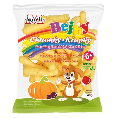 Bejby Kukurično-pšenové chrumky so sušenými jablkami a slivkami 40g Bejby Kukurično-pšenové chrumky so sušenými jablkami a slivkami 40g